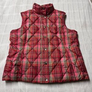 Lands' End Women’s Down Puffer Plaid Vest Snap Closure